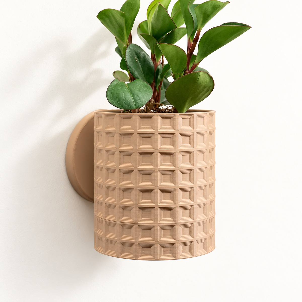 Hangende Bloempot Echo – 4.5 inch — Latte Brown; AI-retouche van originele LoftedGoods-foto op Thangs in Custom-3D-huisstijl; plant niet inbegrepen