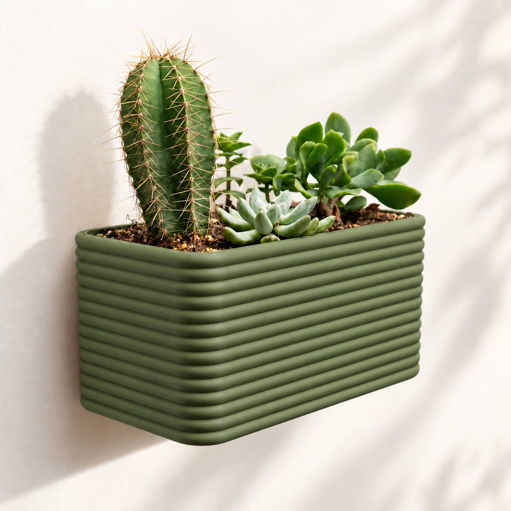 Hangende Bloempot Poppy Breed — Kleur: Dark Green — digitale kleurvisualisatie op basis van LoftedGoods-foto; plant niet inbegrepen
