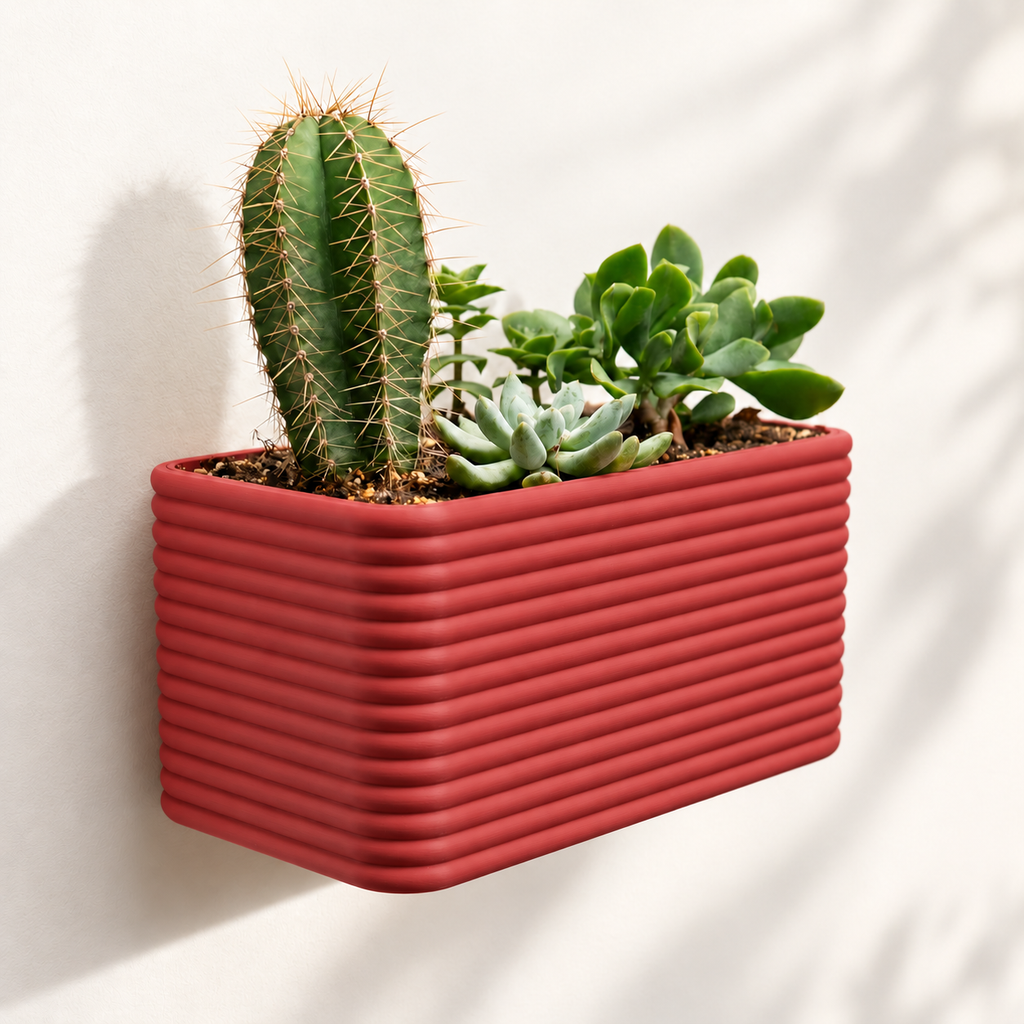 Hangende Bloempot Poppy Breed — Kleur: Donkerrood — digitale kleurvisualisatie op basis van LoftedGoods-foto; plant niet inbegrepen
