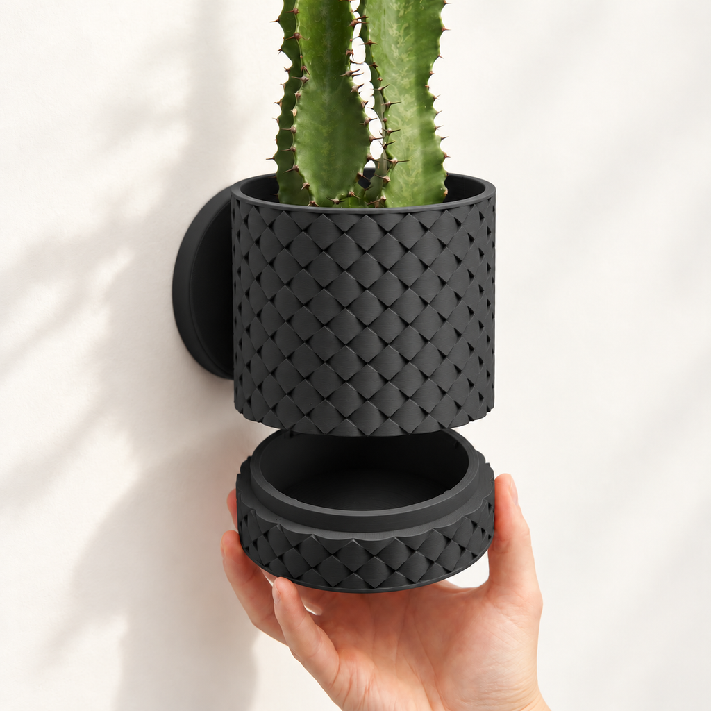 Hangende Bloempot Quilted – 4.5 Wall — Kleur: Charcoal — digitale kleurvisualisatie op basis van LoftedGoods-foto; plant niet inbegrepen