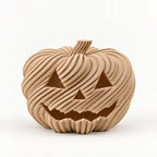 Gedraaide Halloweenpompoen voor led-theelicht — digitale studioweergave in de ontwerpkleur; geen fysieke kleurreferentie
