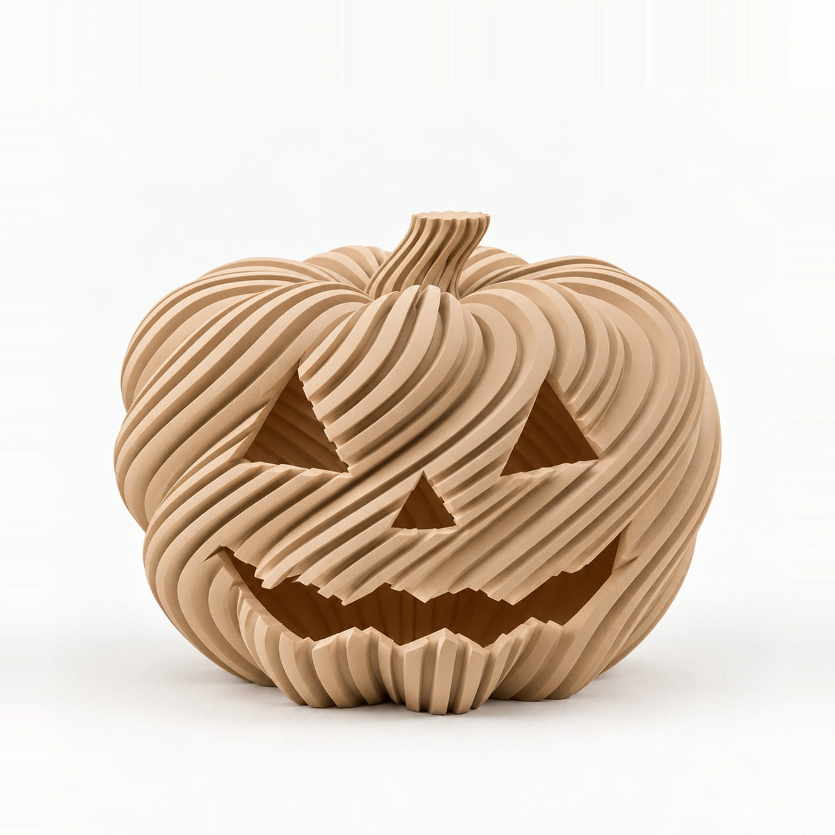 Gedraaide Halloweenpompoen voor led-theelicht — digitale studioweergave in de ontwerpkleur; geen fysieke kleurreferentie