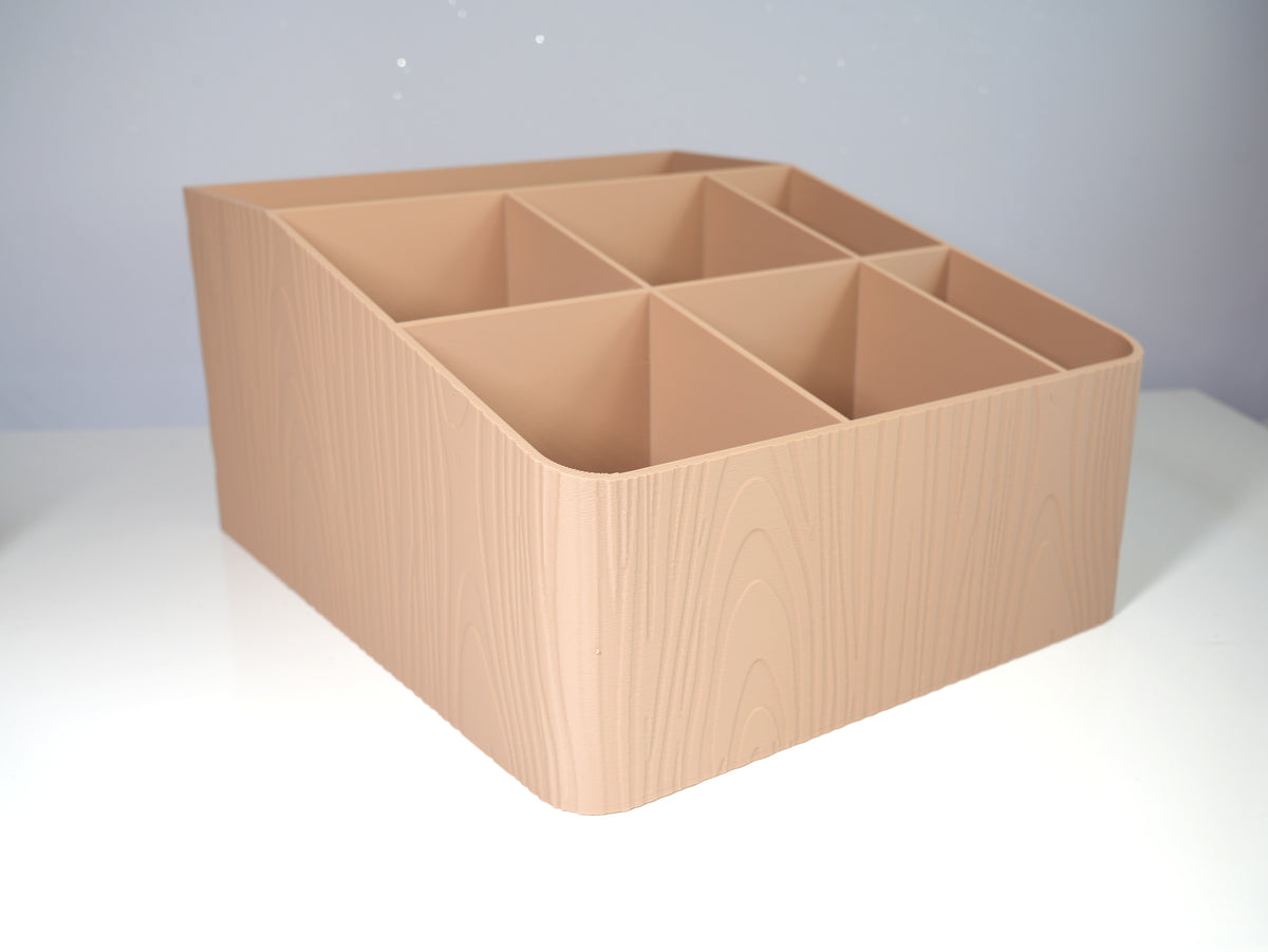 Badkamerorganizer met vakverdeling en houtlook – ontwerpreferentie 1