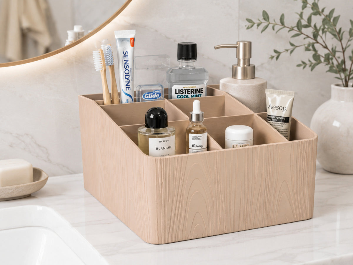 Badkamerorganizer met vakverdeling en houtlook – ontwerpreferentie 6