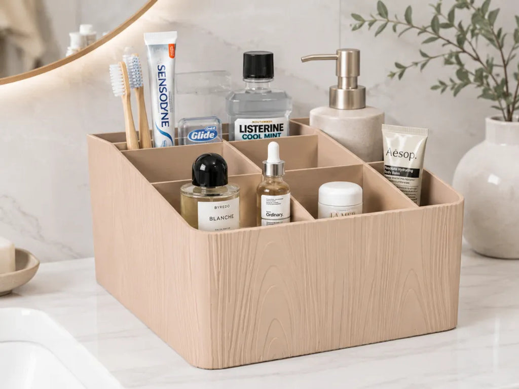 Badkamerorganizer met vakverdeling en houtlook – ontwerpreferentie 7